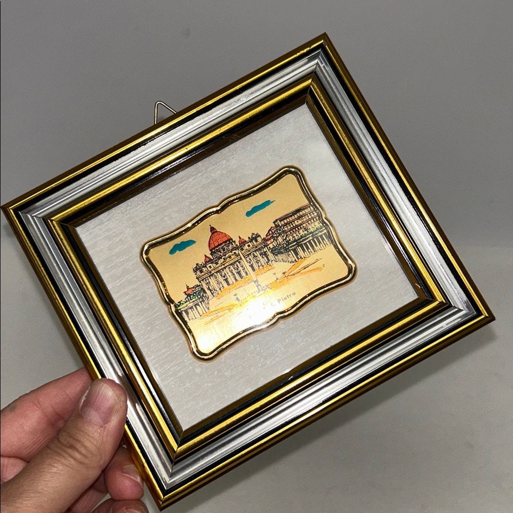 Vintage 6 x 5 1/4 framed  Italian gold leaf miniature art work